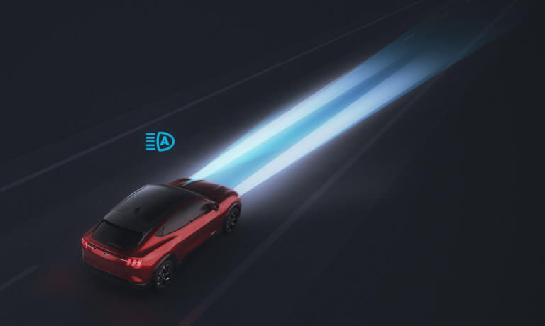 2023 Ford Mustang Mach-E with high beams on