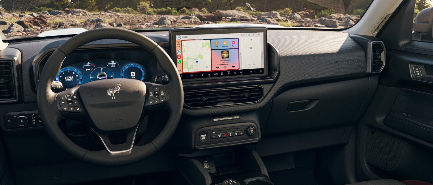 2025 Ford Bronco Sport infotainment system and steering wheel