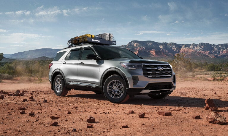 2025 Ford Explorer in desert with luggage rack
