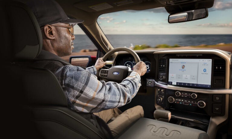 2025 Ford F-150 steering wheel with a driver