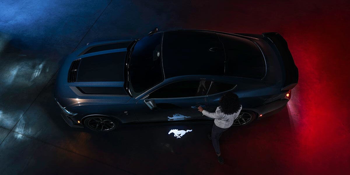 2025 Ford Mustang from above with Mustang logo