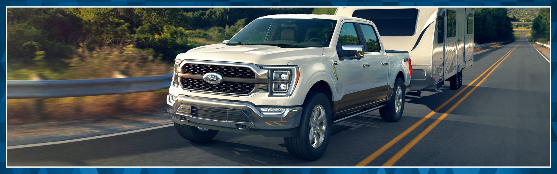 A black used Ford F-150 towing a boat