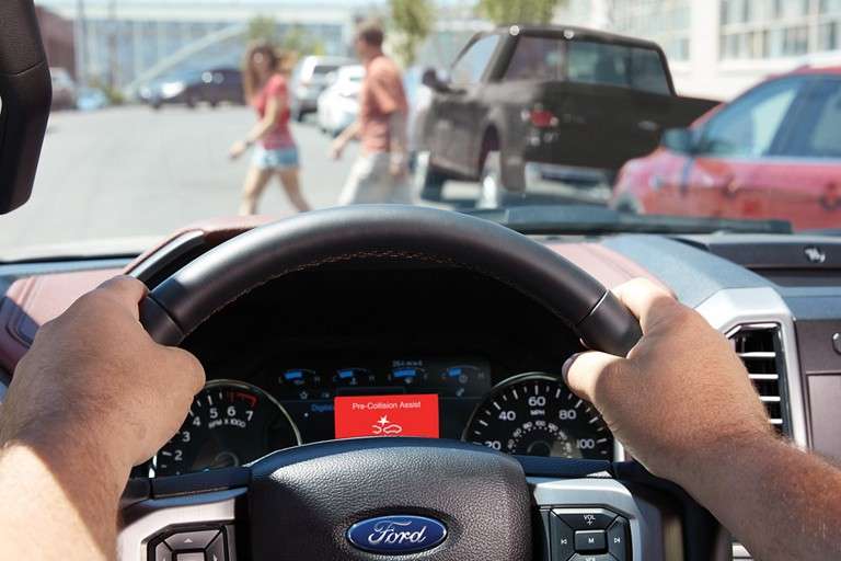 2019 Ford F-150 Safety early stop feature preventing a driver from hitting a pedestrian